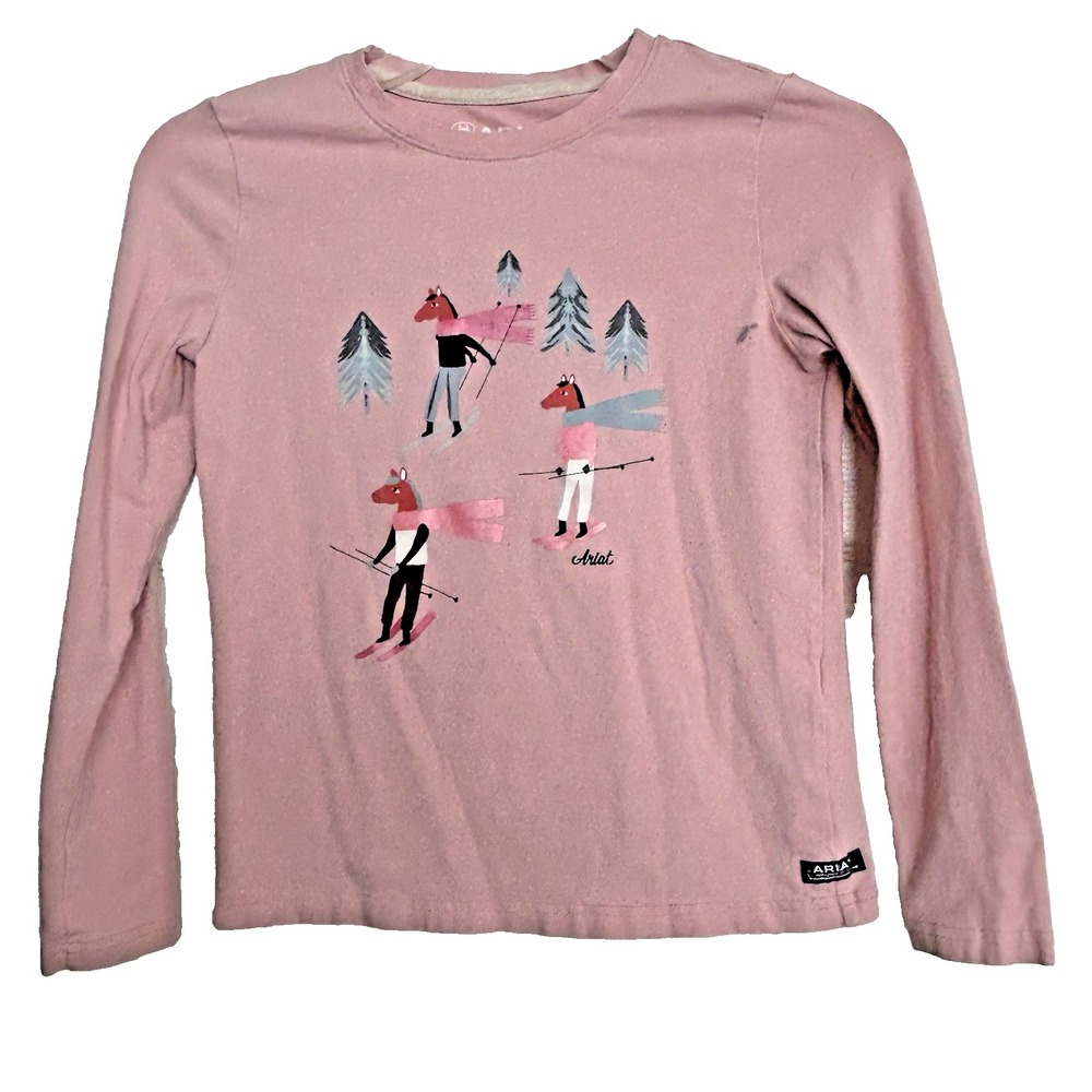 Ariat Powder Ponies Girl's T-Shirt Long Sleeve Ash Rose Size S/8 – Minor Flaw